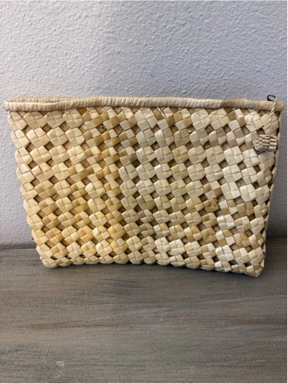 Vintage Artisanal Handwoven Pandanus Palm Leaf Straw Pouch Clutch 10”x7”